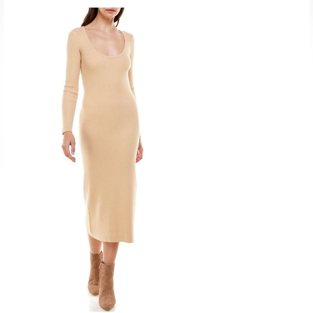 WAYF Scoop Neck Long Sleeve Midi Dress | Walker